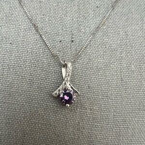 CZ Amethyst n Simulated Diamond Sterling Necklace